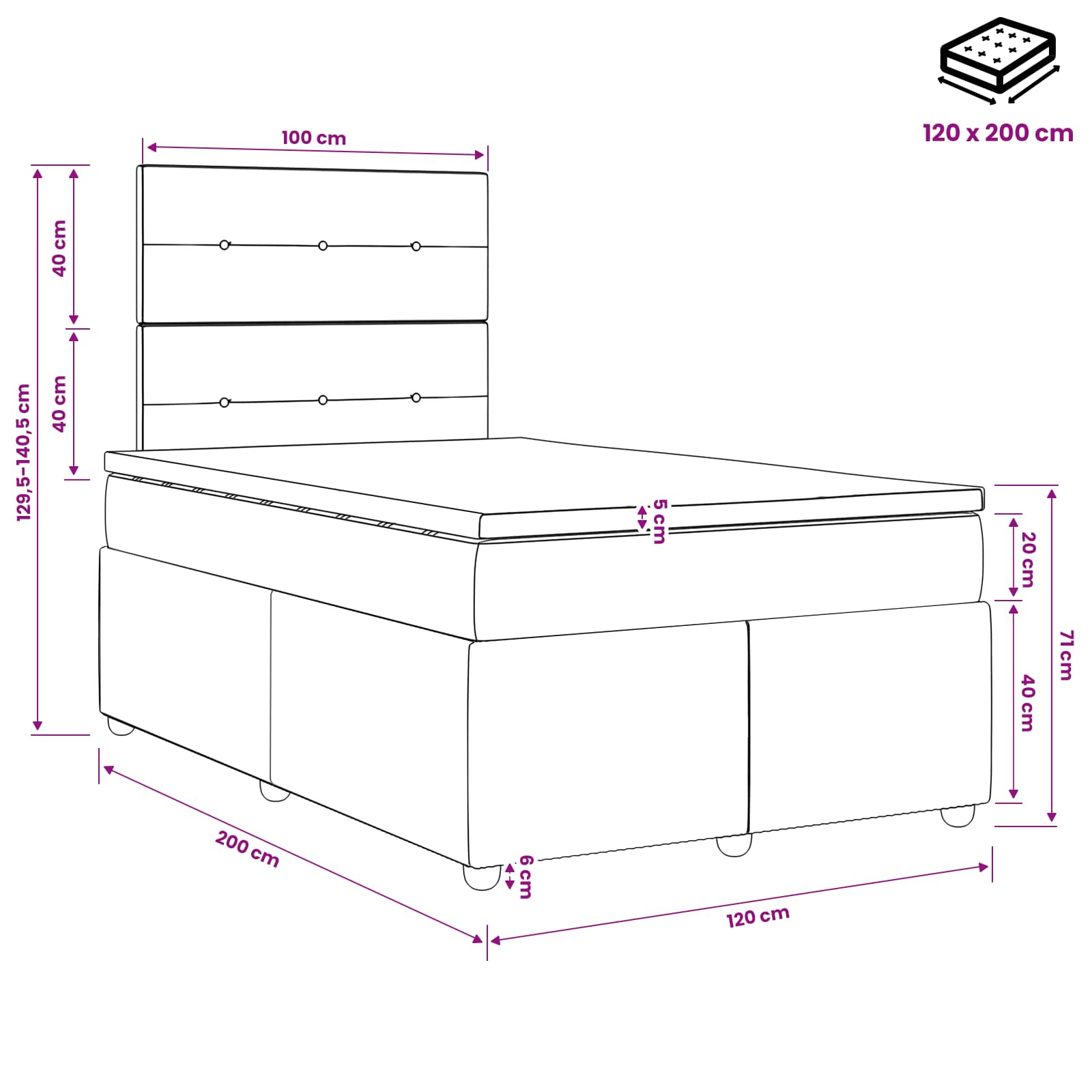 Lit boxspring avec matelas Gris clair 120 x 200 cm Velours