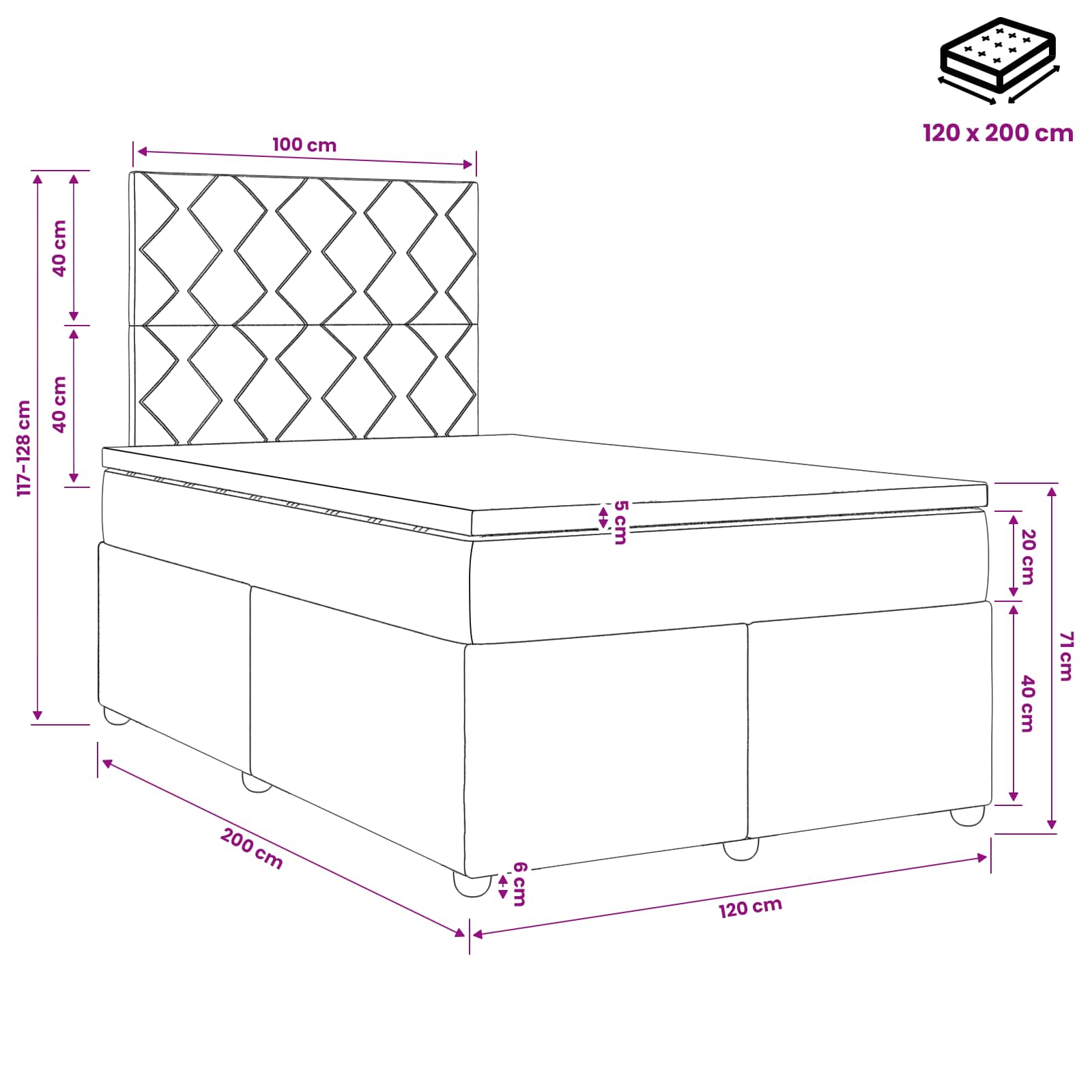 Lit boxspring avec matelas Vert foncé 120 x 200 cm Velours