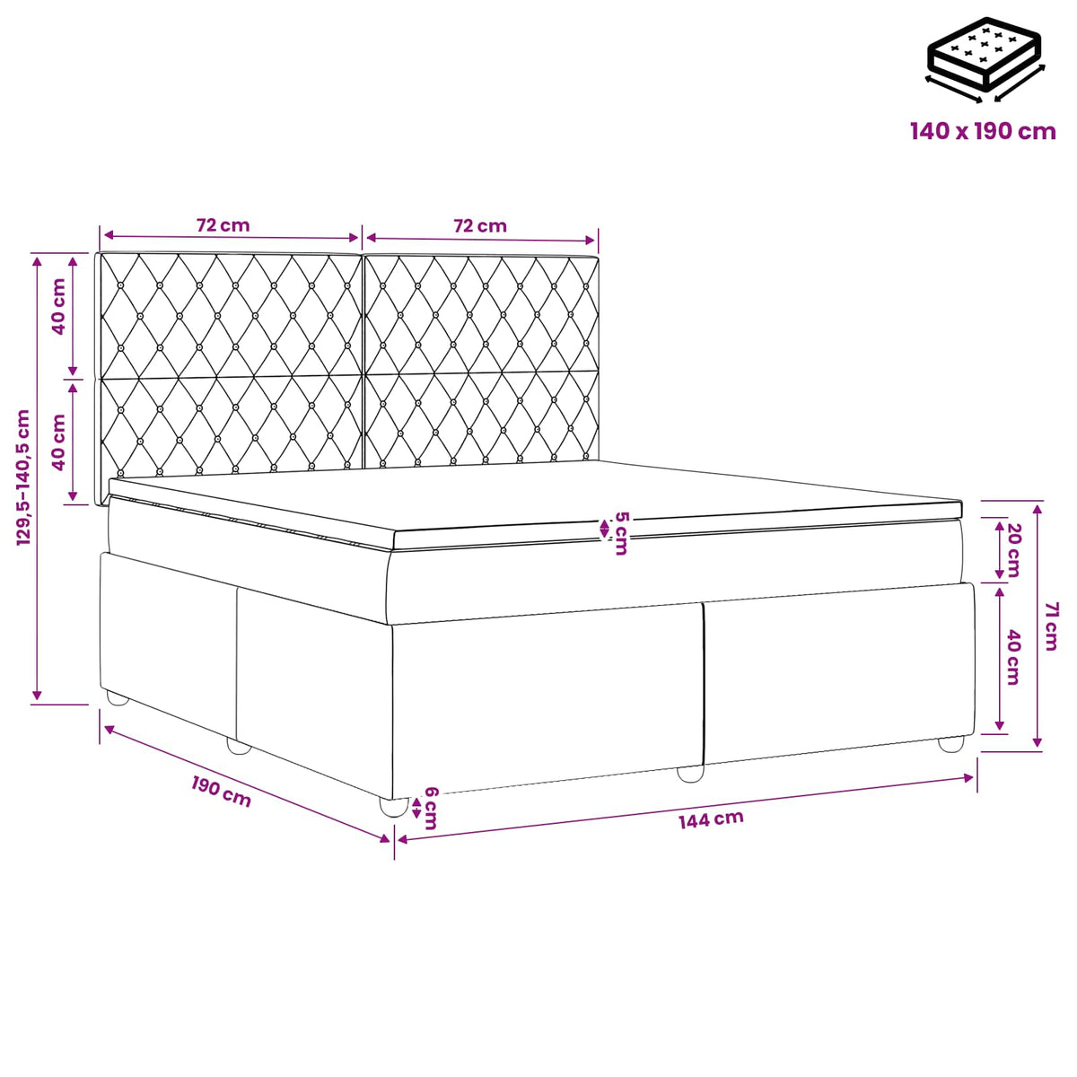 Lit boxspring avec matelas Bleu 140 x 190 cm Velours