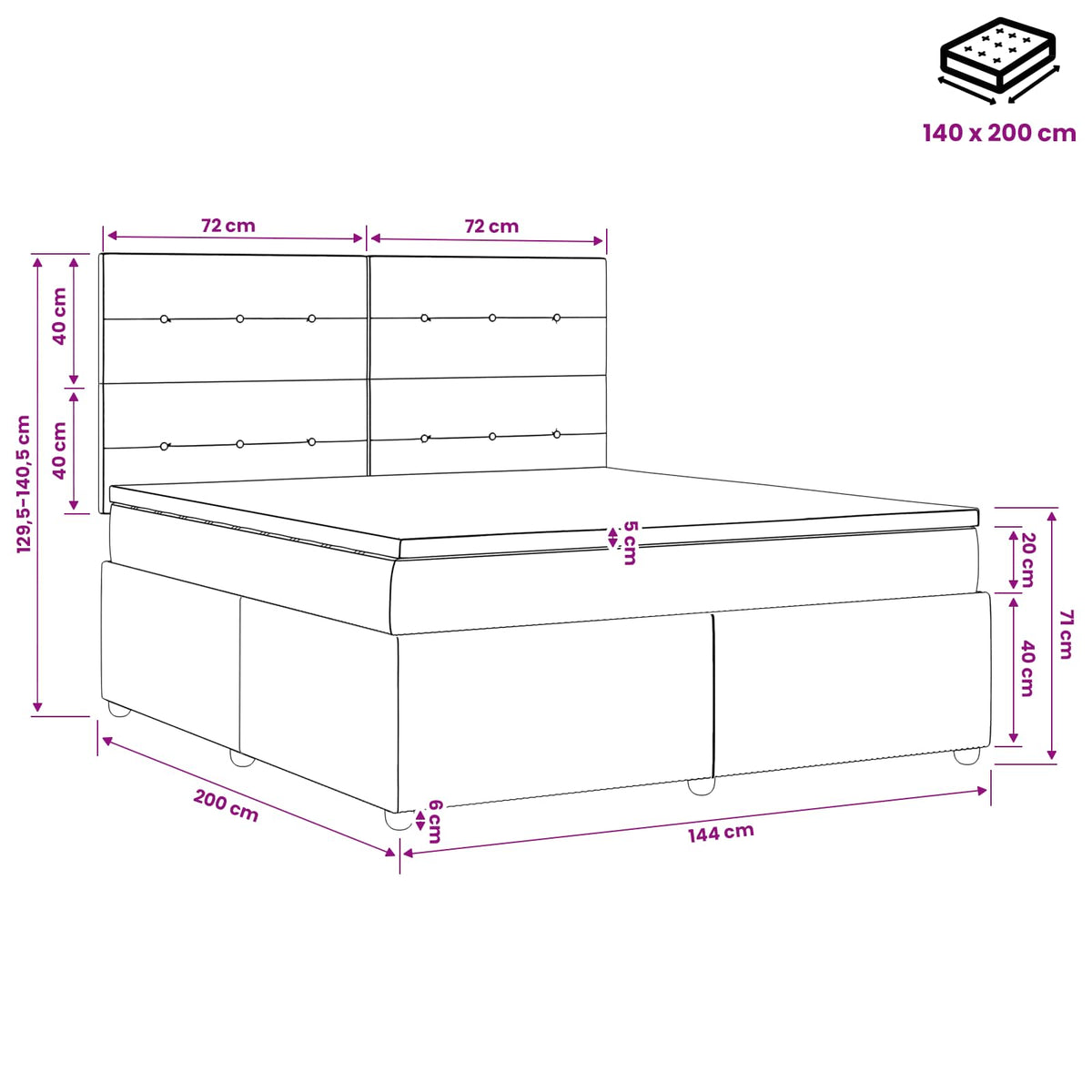Lit boxspring avec matelas Gris clair 140 x 200 cm Velours