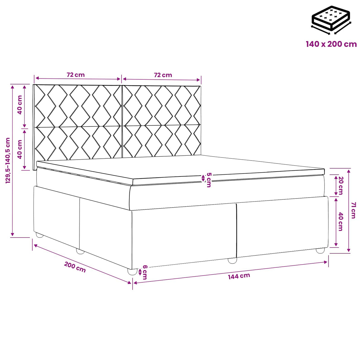 Lit boxspring avec matelas Gris clair 140 x 200 cm Velours
