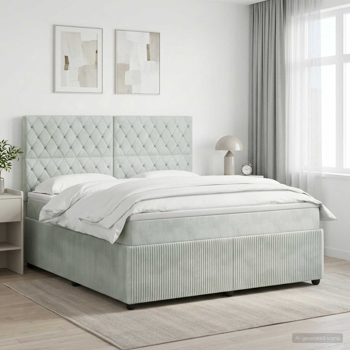 Lit boxspring avec matelas Gris clair 140 x 200 cm Velours