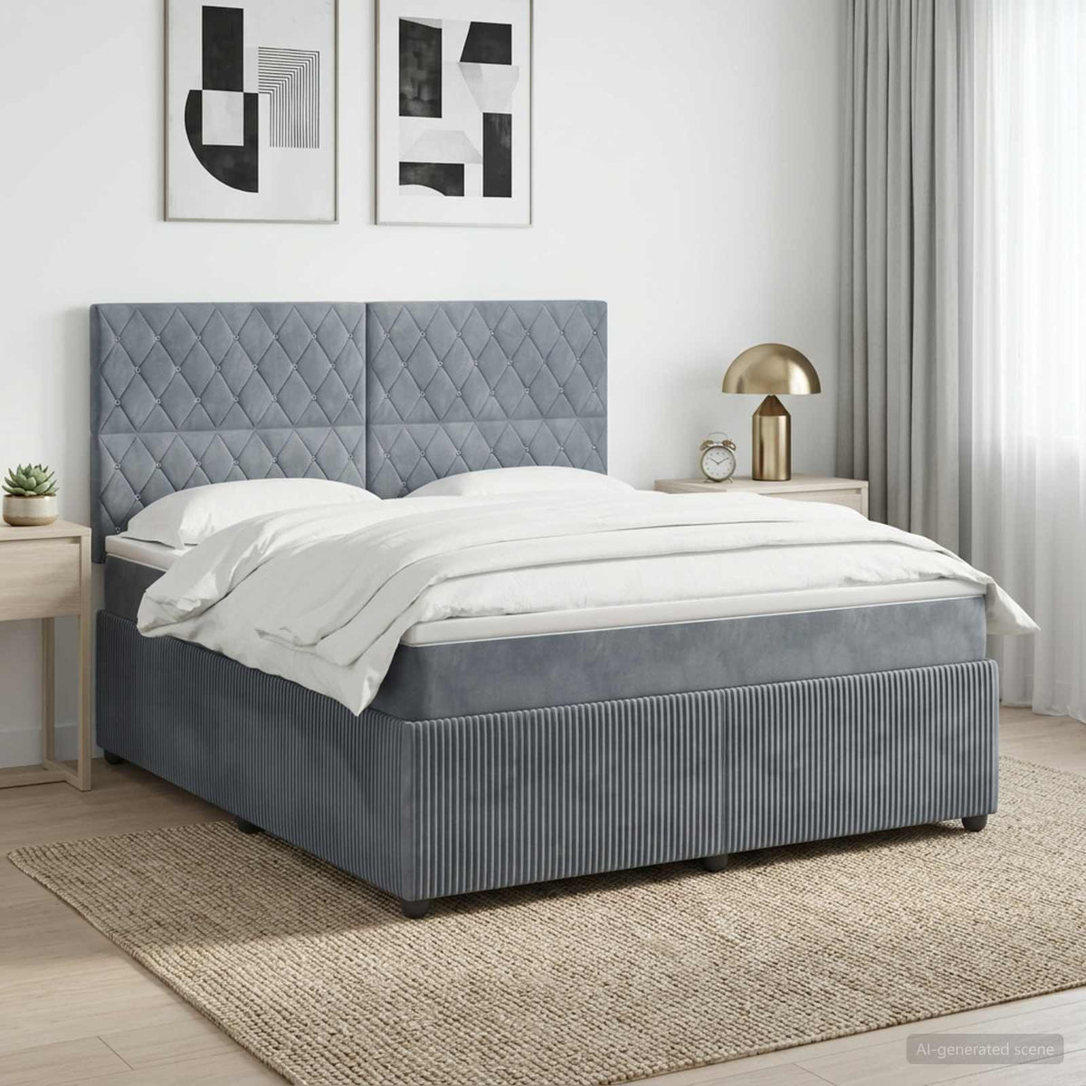 Lit boxspring avec matelas Gris foncé 140 x 200 cm Velours