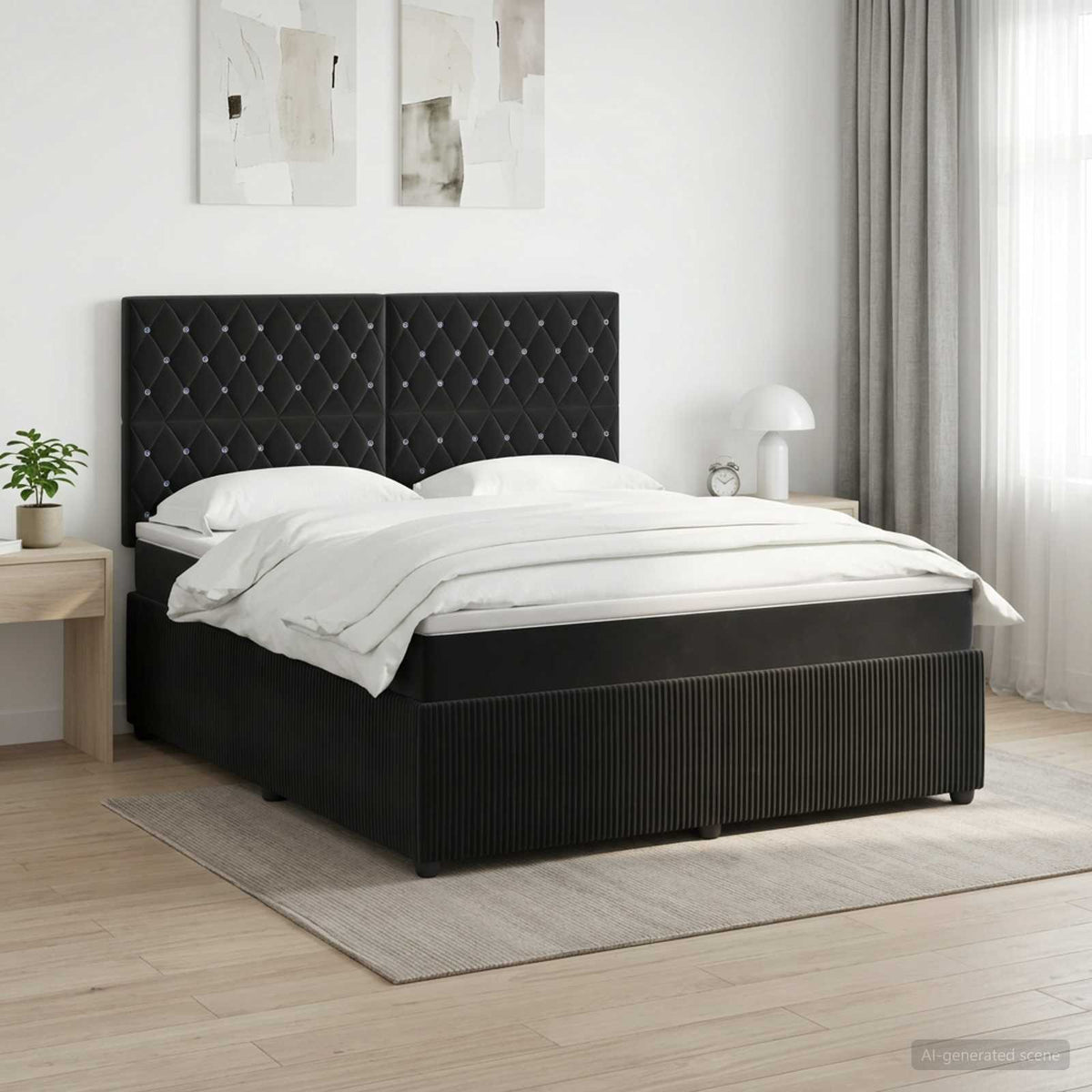 Lit boxspring avec matelas Noir 140 x 200 cm Velours