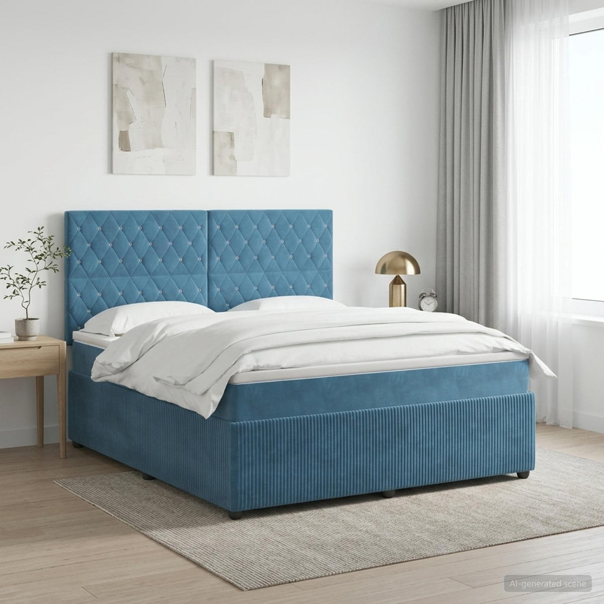 Lit boxspring avec matelas Bleu 140 x 200 cm Velours