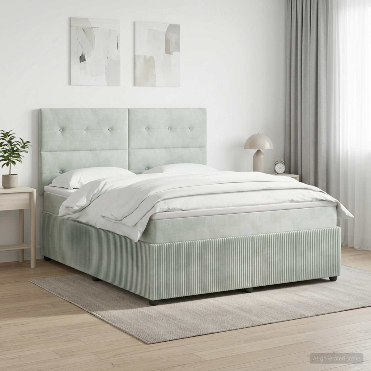 Lit boxspring avec matelas Gris clair 140 x 200 cm Velours