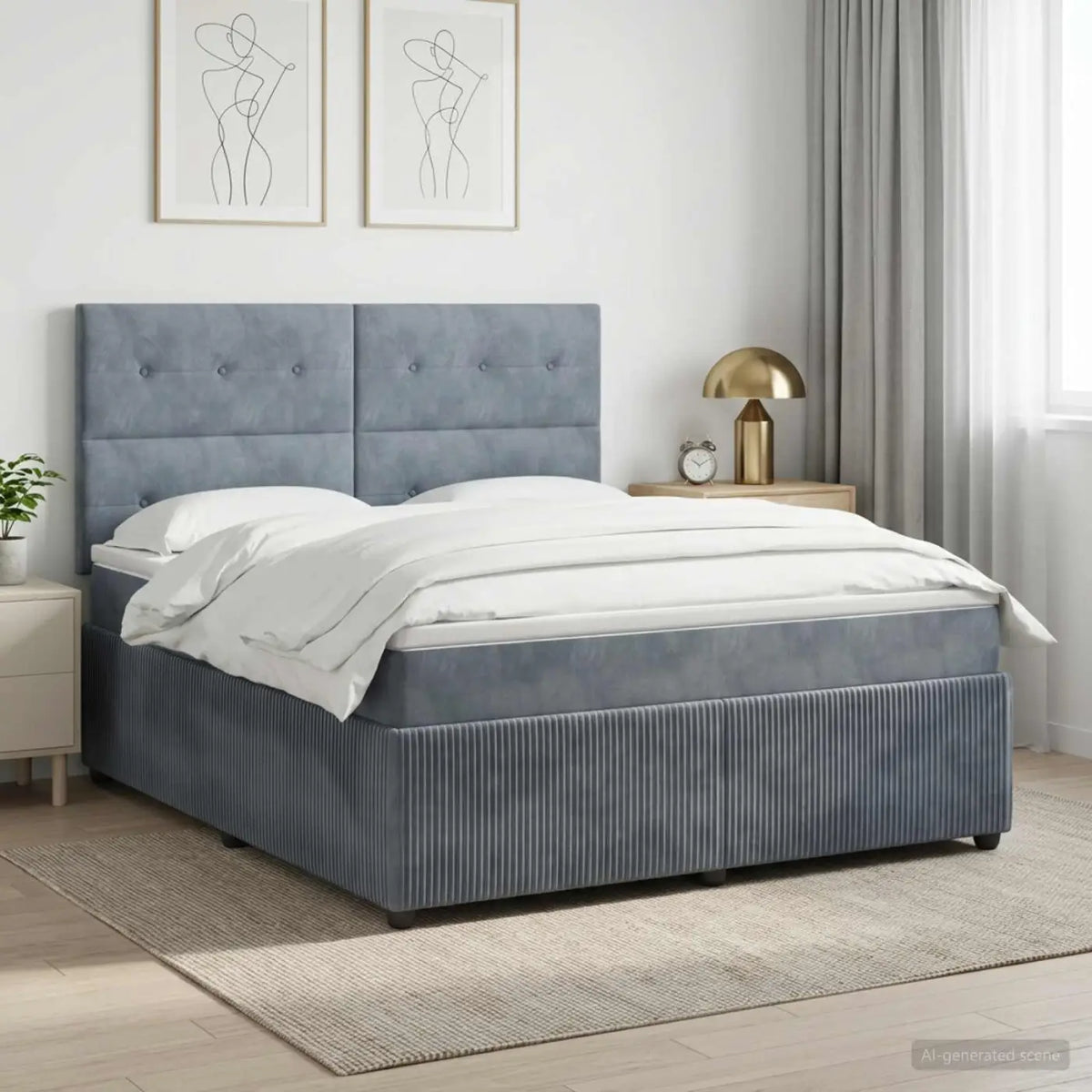Lit boxspring avec matelas Gris foncé 140 x 190 cm Velours - XIOS