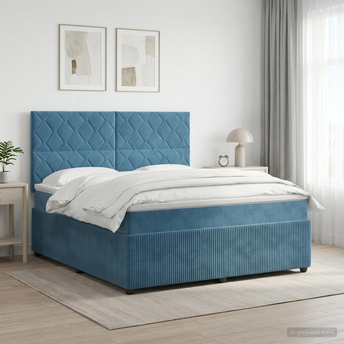 Lit boxspring avec matelas Bleu 140 x 200 cm Velours