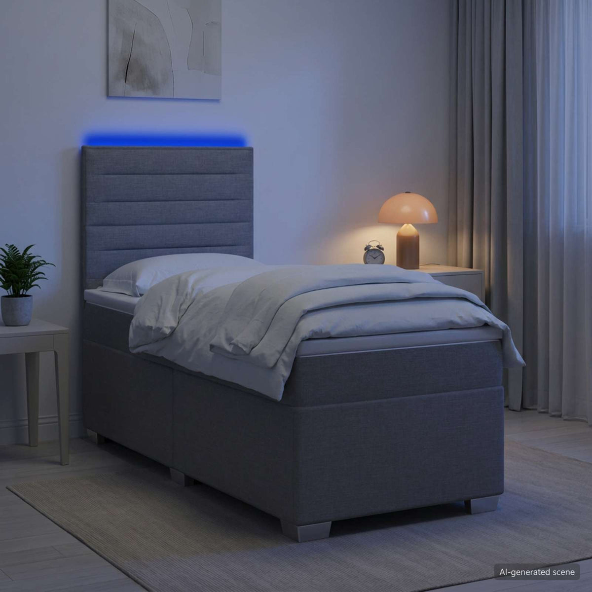 Lit de box spring avec matelas et LED Gris clair 90 x 190 cm