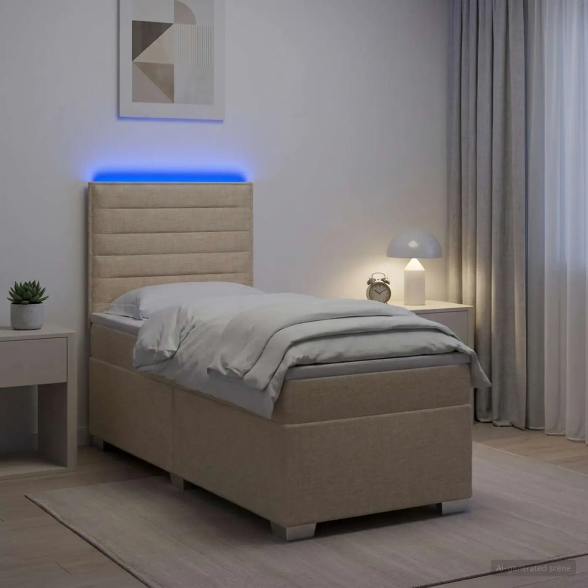 Lit boxspring avec matelas Crème 90 x 190 cm Tissu - XIOS
