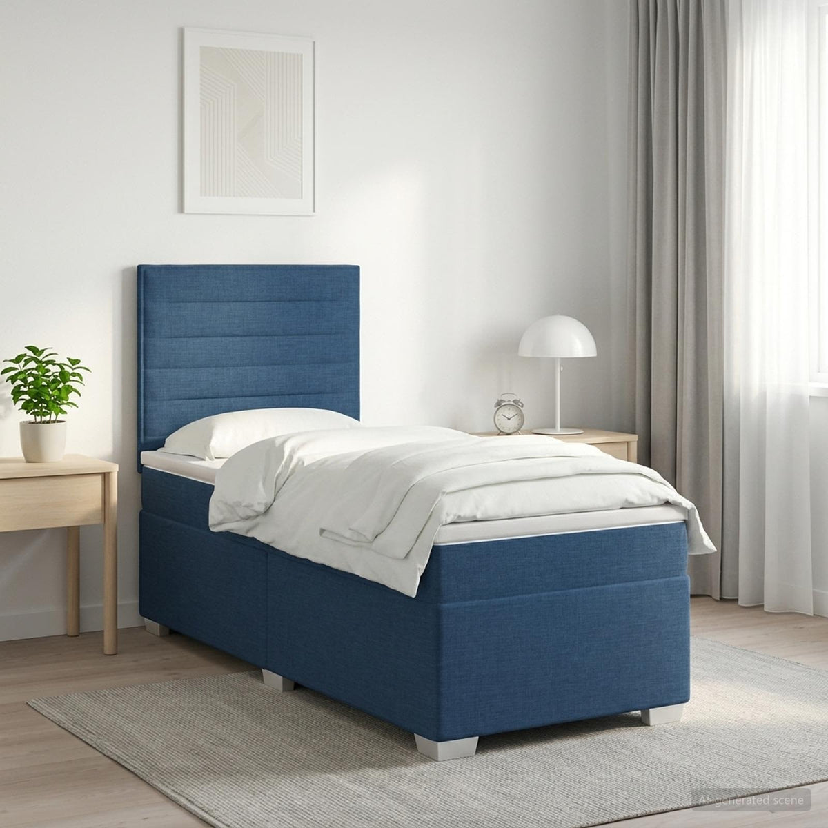 Lit boxspring avec matelas Bleu 90 x 190 cm Tissu