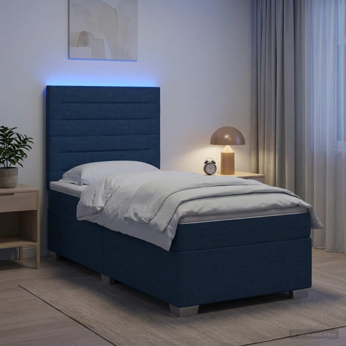 Lit boxspring avec matelas Bleu 100 x 200 cm Tissu