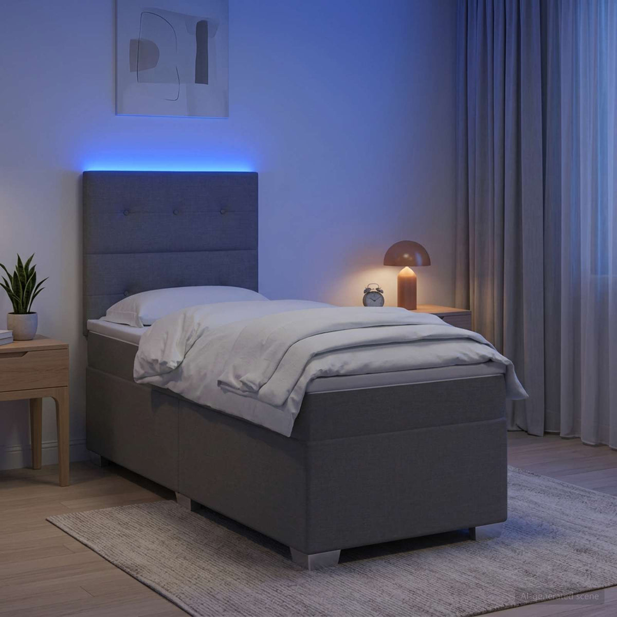 Lit boxspring avec matelas Gris clair 100 x 200 cm Tissu