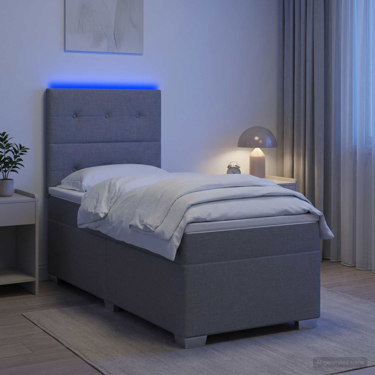 Lit boxspring avec matelas Gris clair 90 x 200 cm Tissu