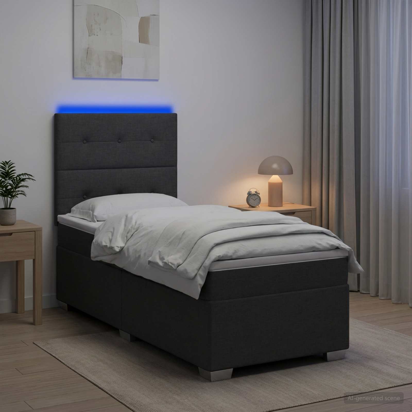 Lit boxspring avec matelas Gris foncé 90 x 200 cm Tissu