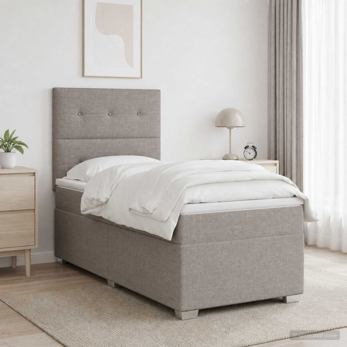 Lit boxspring avec matelas Taupe 100 x 200 cm Tissu