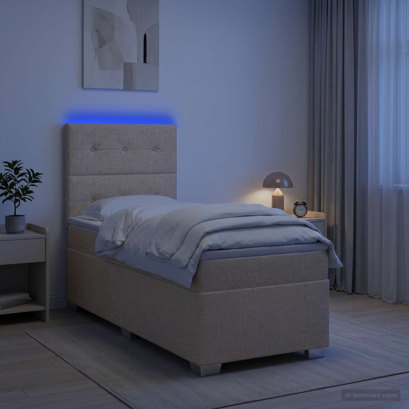 Lit boxspring avec matelas Crème 80 x 200 cm Tissu