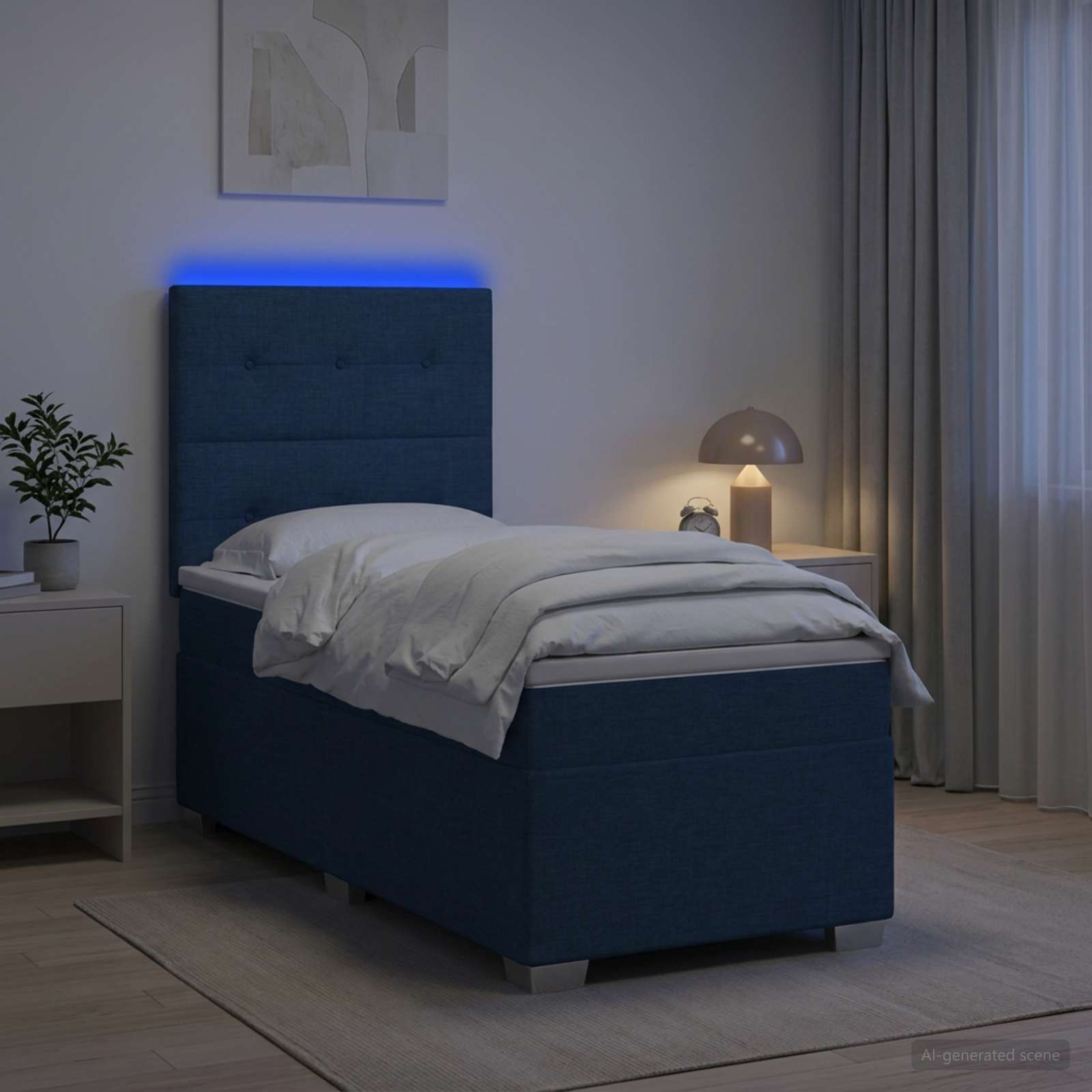 Lit boxspring avec matelas Bleu 90 x 190 cm Tissu