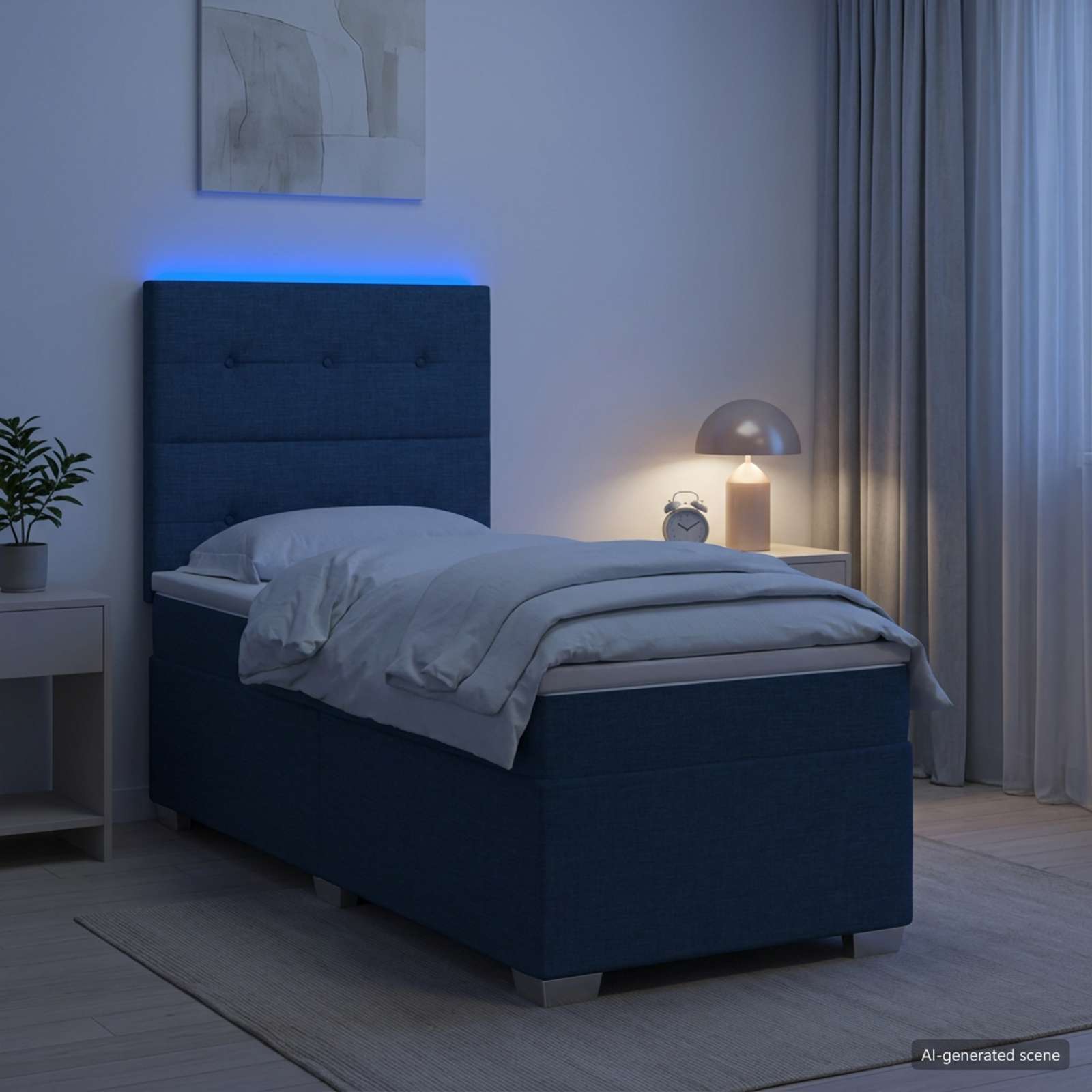 Lit boxspring avec matelas Bleu 90 x 190 cm Tissu