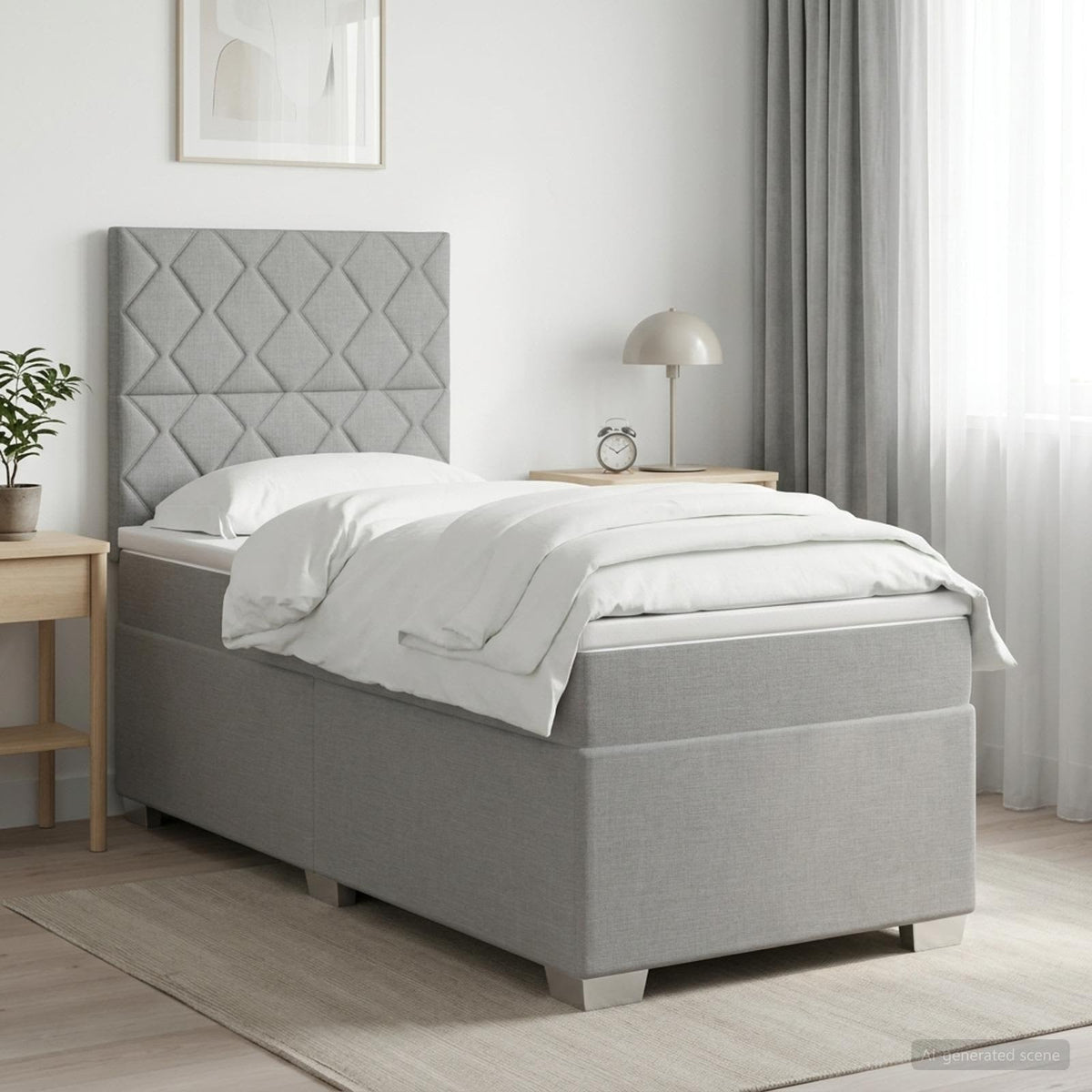 Lit boxspring avec matelas Gris clair 90 x 190 cm Tissu