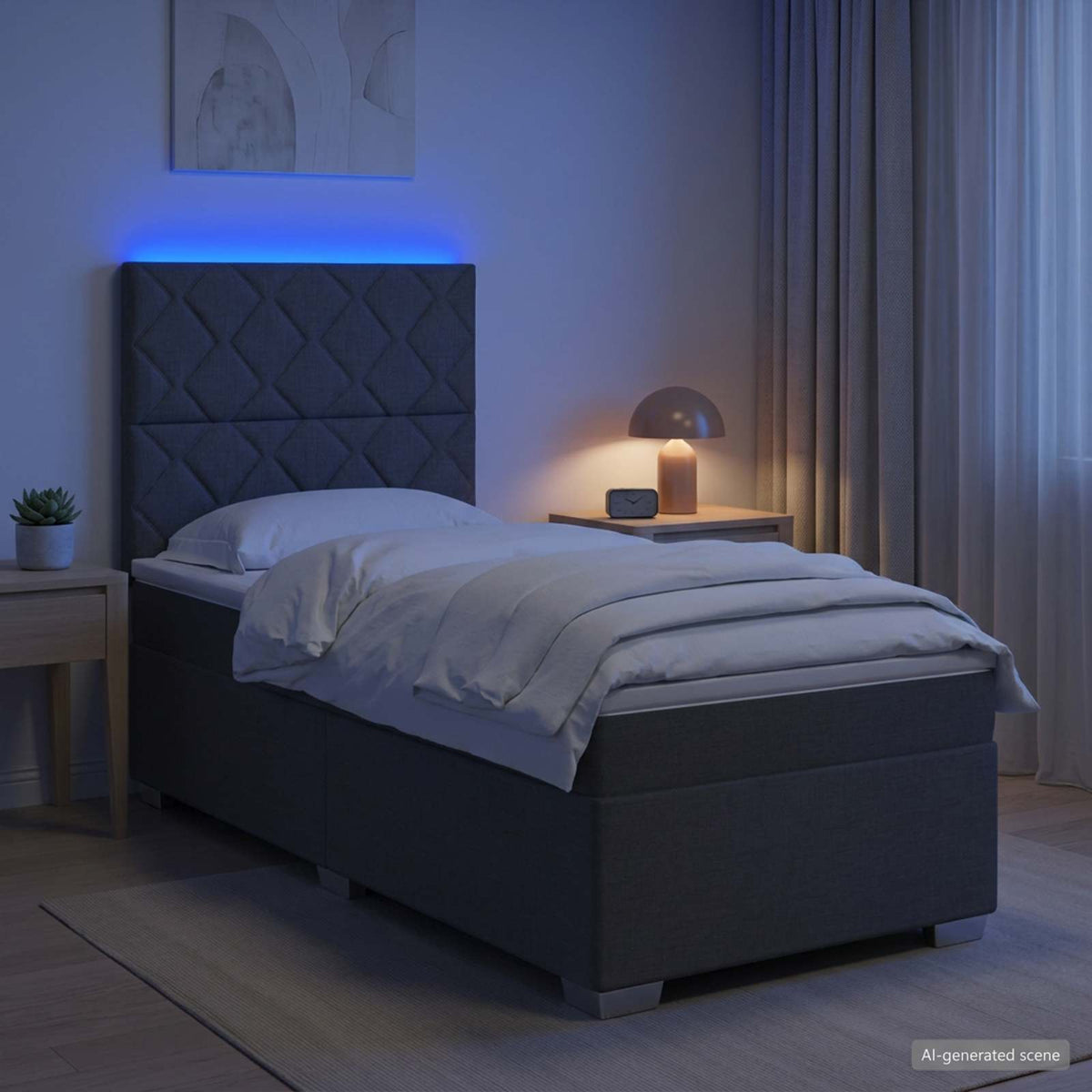 Lit boxspring avec matelas Gris foncé 100 x 200 cm Tissu