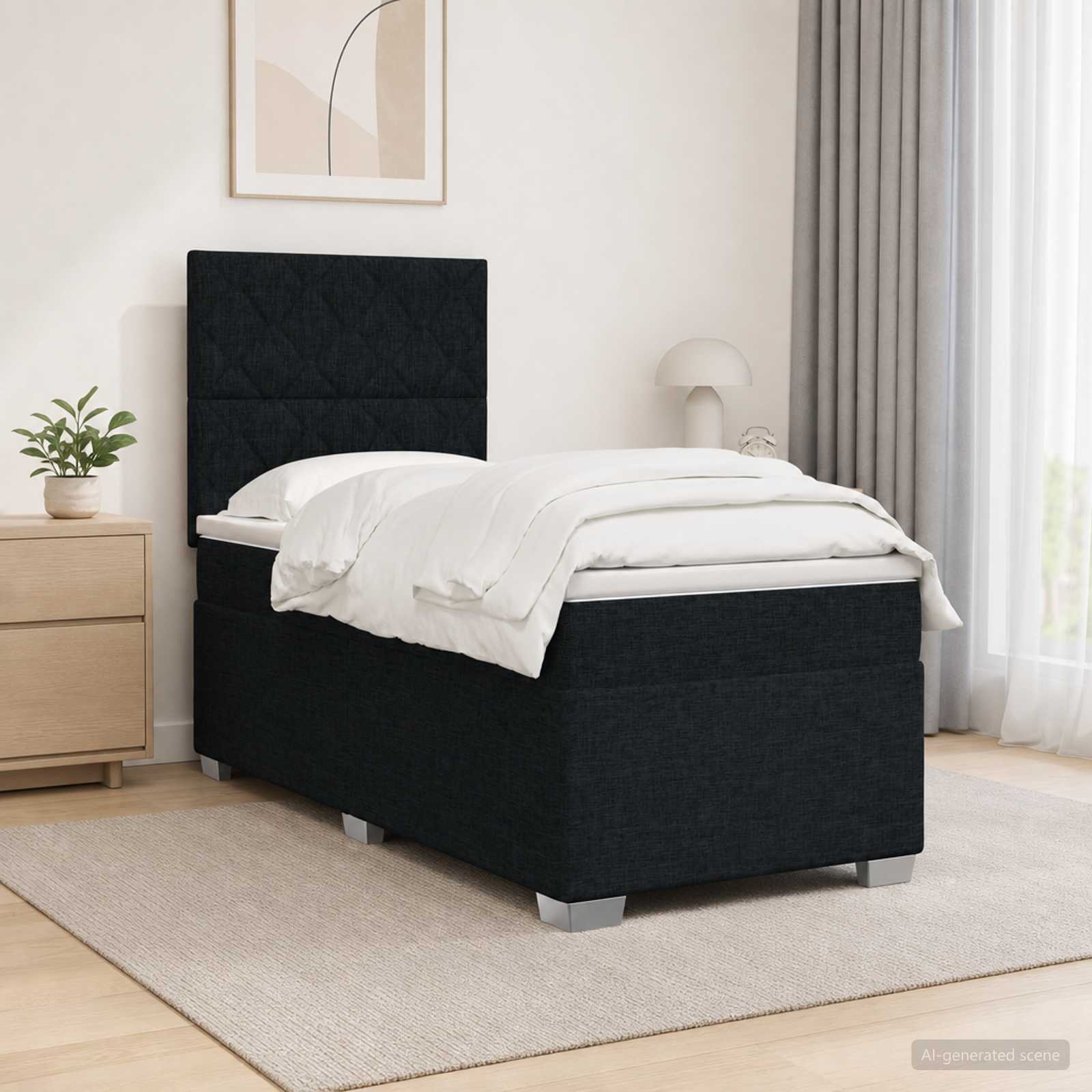 Lit boxspring avec matelas Noir 90 x 200 cm Tissu