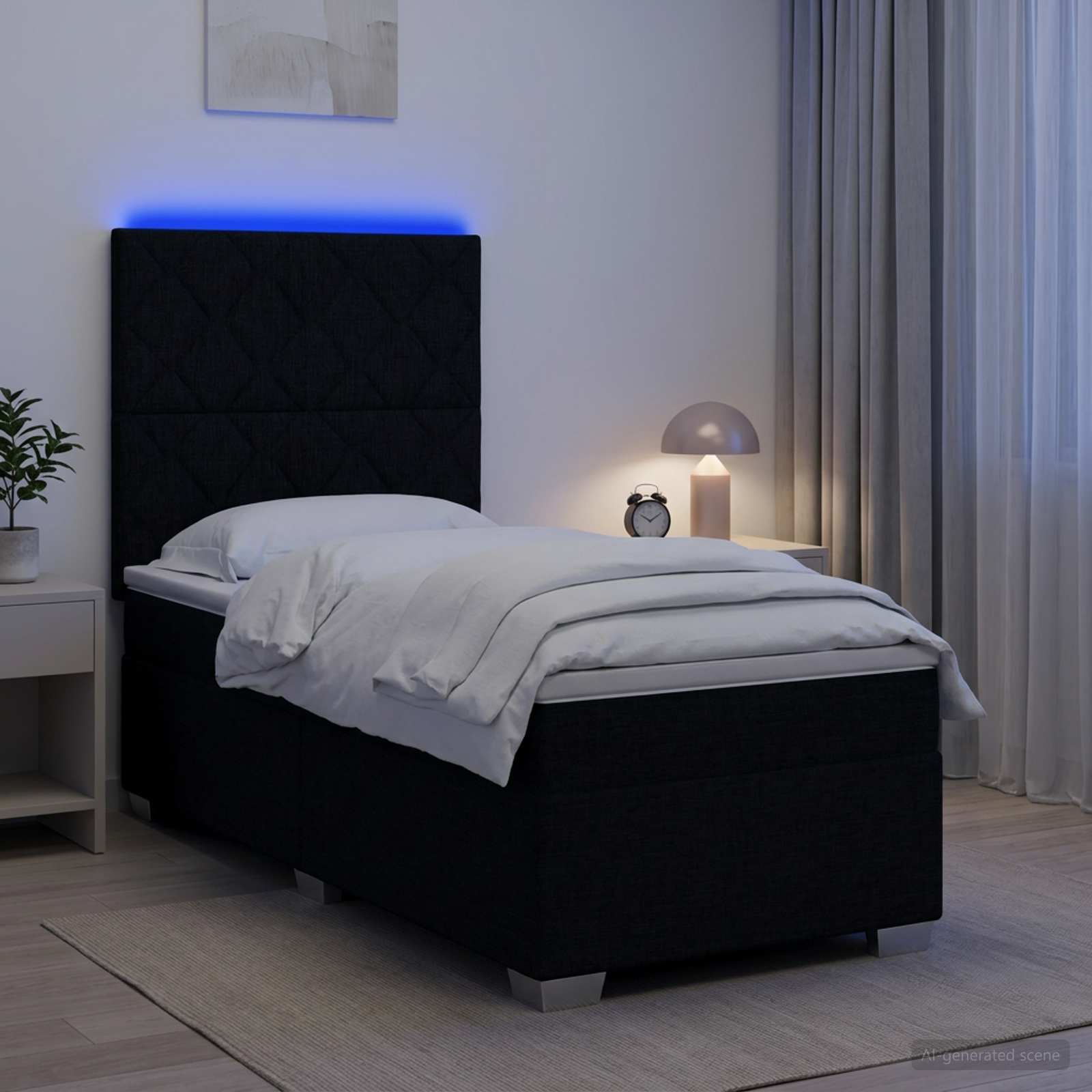 Lit boxspring avec matelas Noir 90 x 190 cm Tissu