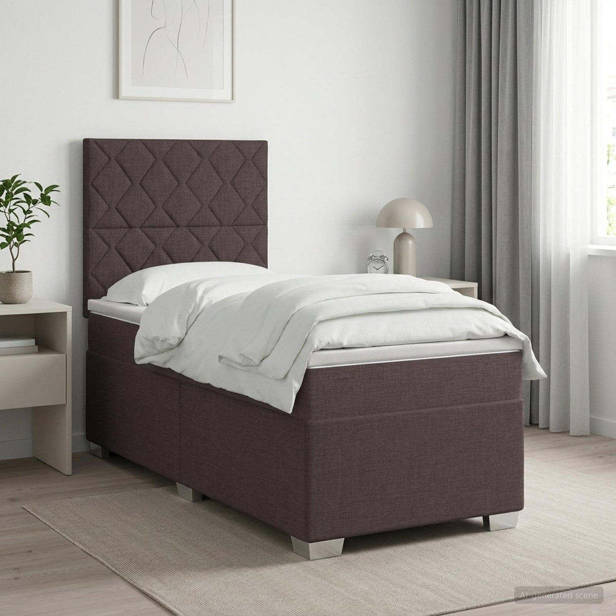 Lit boxspring avec matelas Marron foncé 100 x 200 cm Tissu