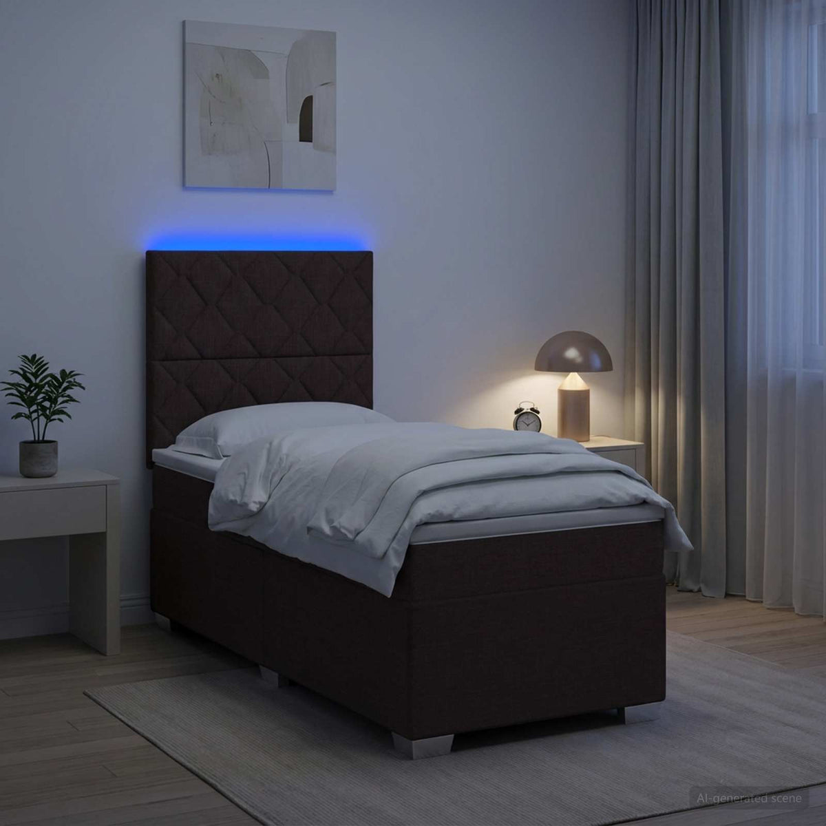 Lit boxspring avec matelas Marron foncé 100 x 200 cm Tissu