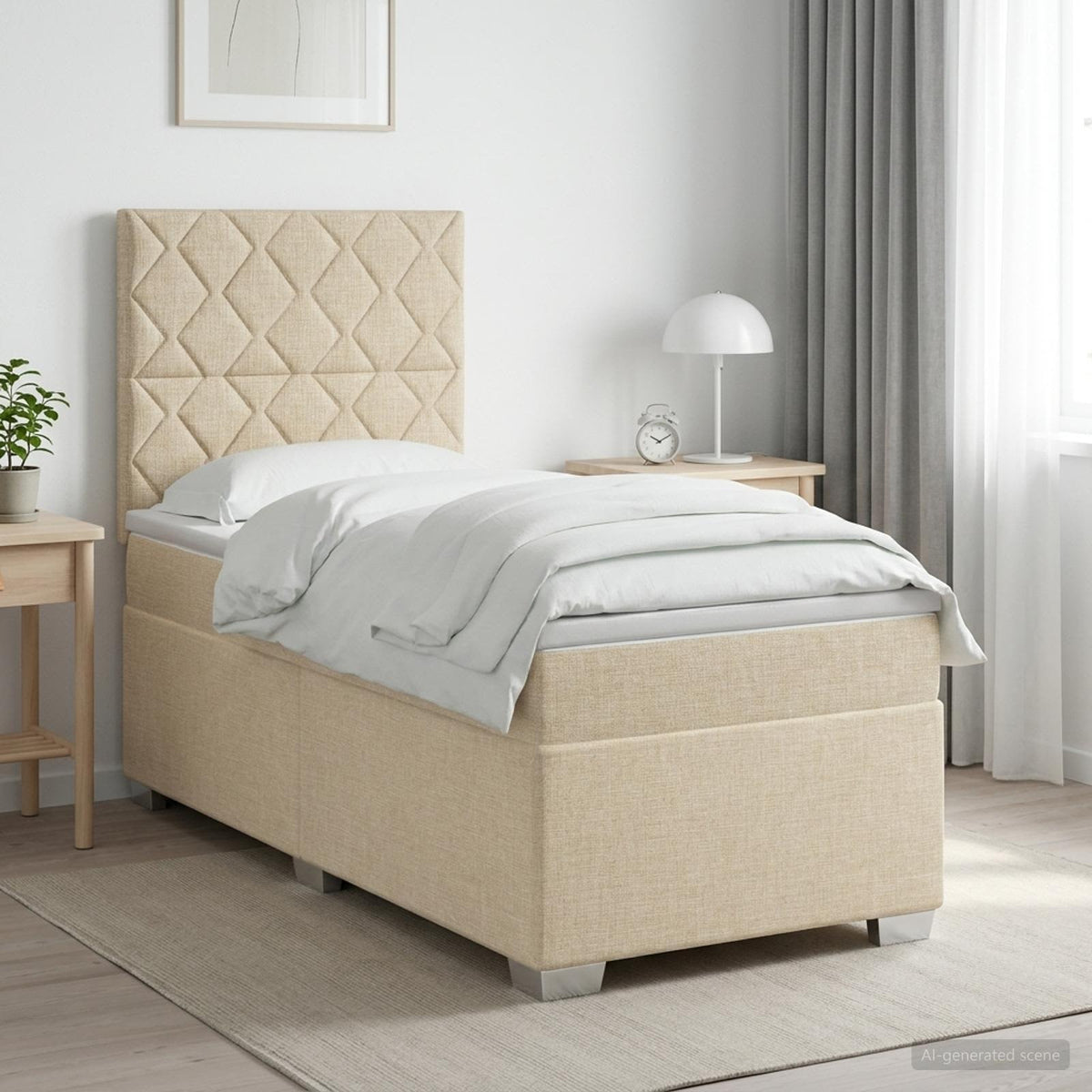 Lit boxspring avec matelas Crème 90 x 190 cm Tissu