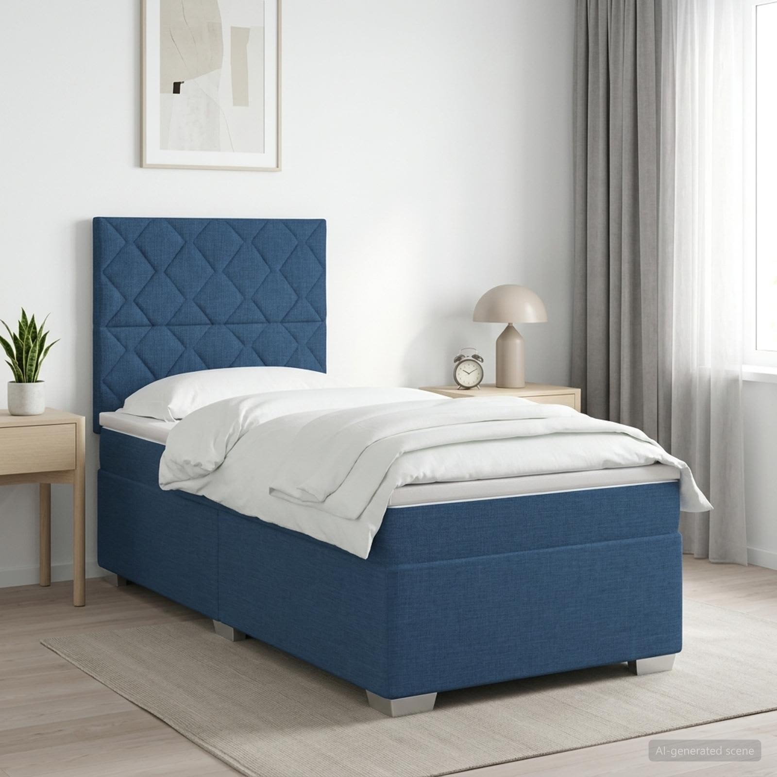 Lit boxspring avec matelas Bleu 90 x 200 cm Tissu