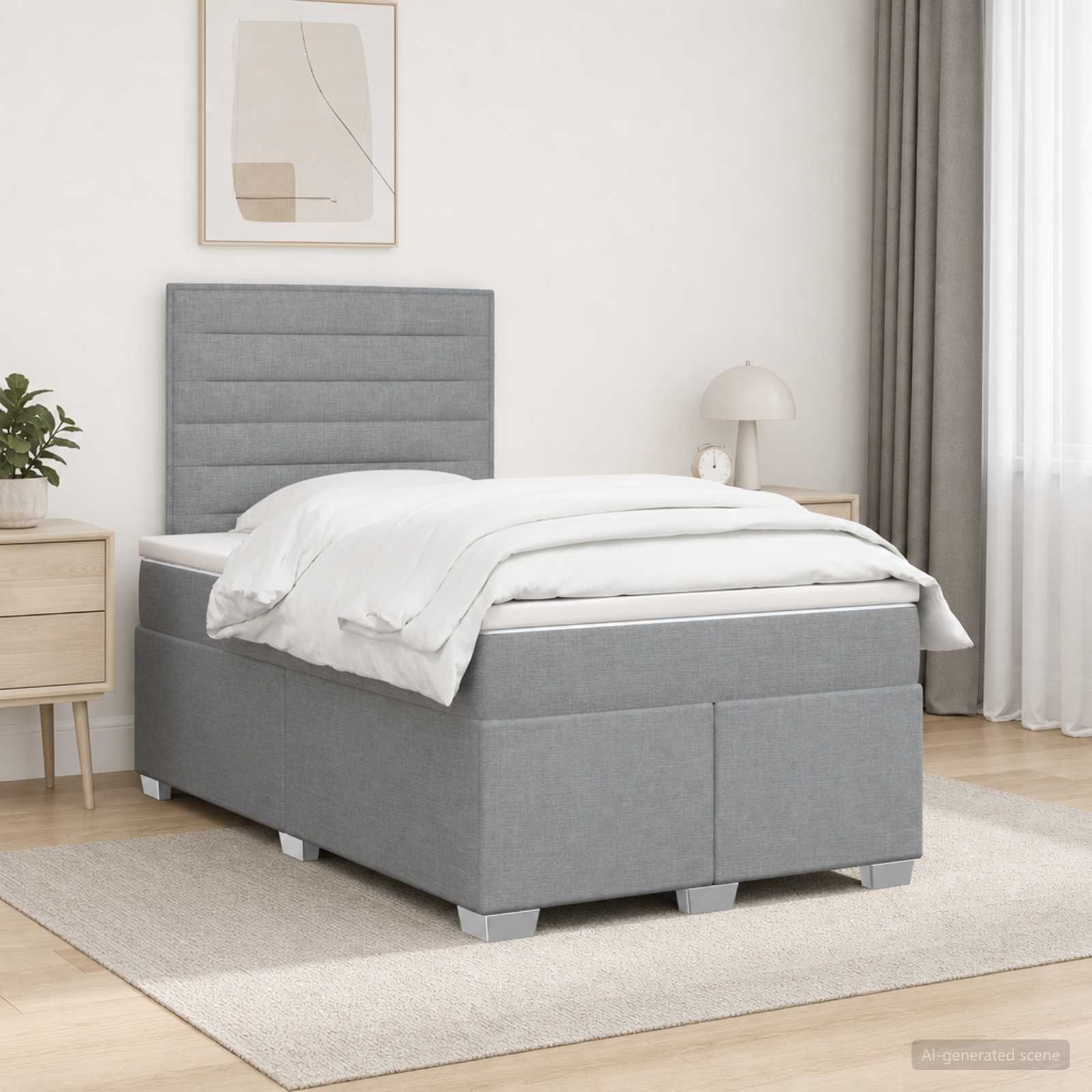 Lit boxspring avec matelas Gris clair 120 x 190 cm Tissu