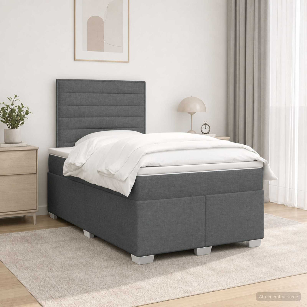 Lit boxspring avec matelas Gris foncé 120 x 200 cm Tissu