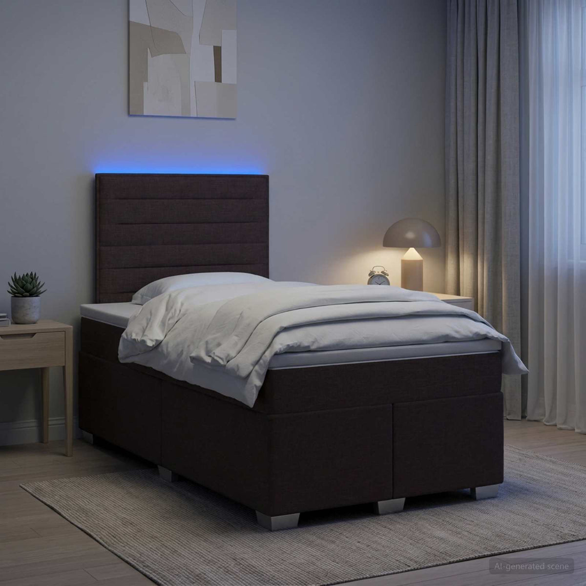 Lit boxspring avec matelas Marron foncé 120 x 200 cm Tissu