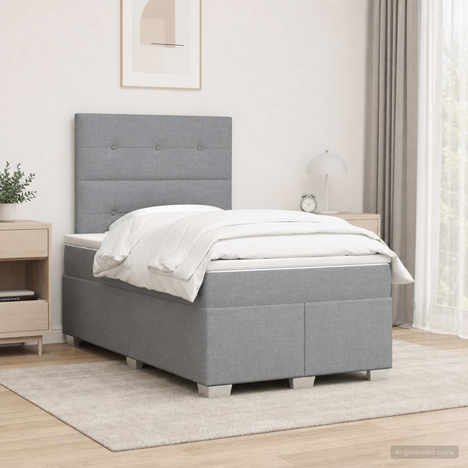 Lit boxspring avec matelas Gris clair 120 x 190 cm Tissu