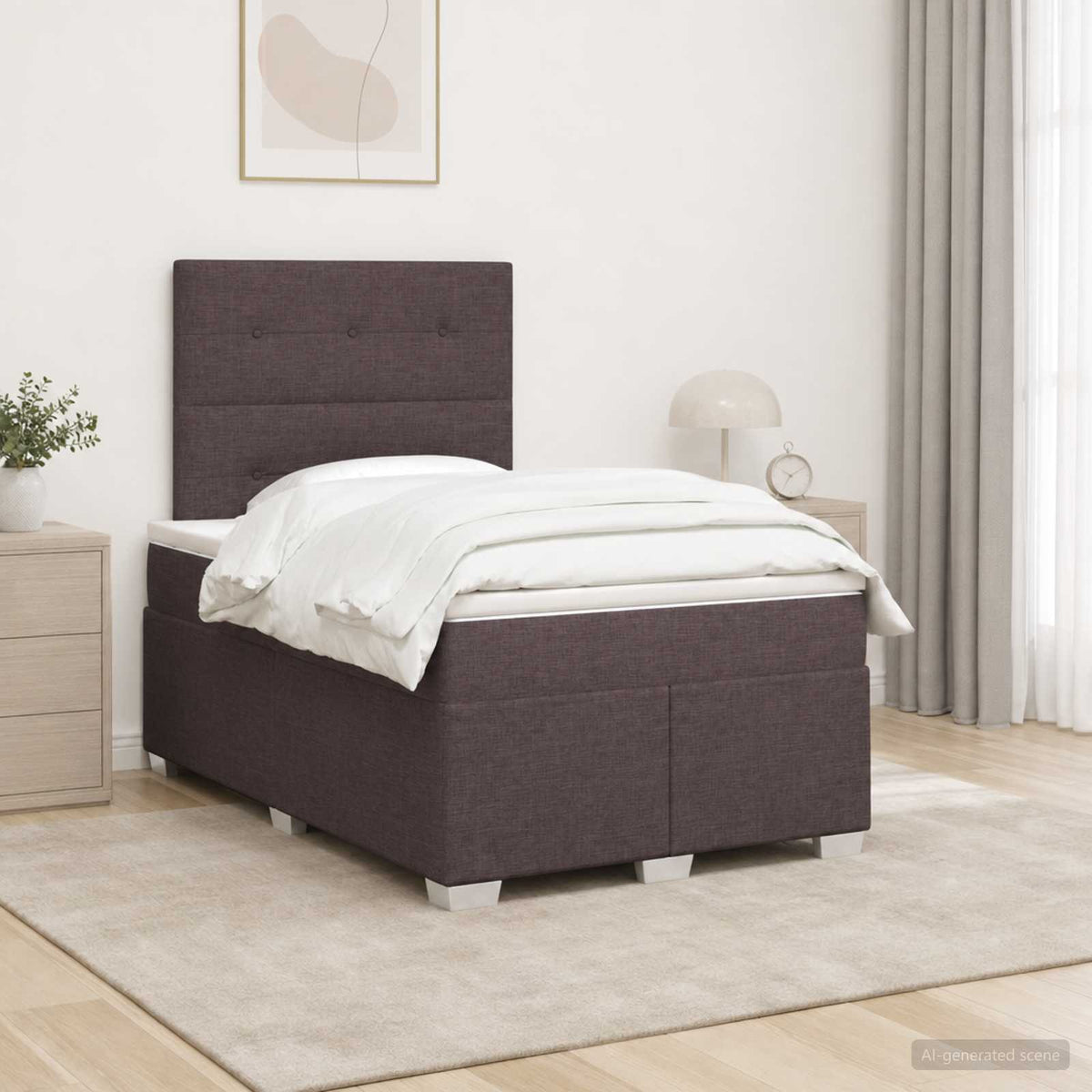 Lit boxspring avec matelas Marron foncé 120 x 200 cm Tissu