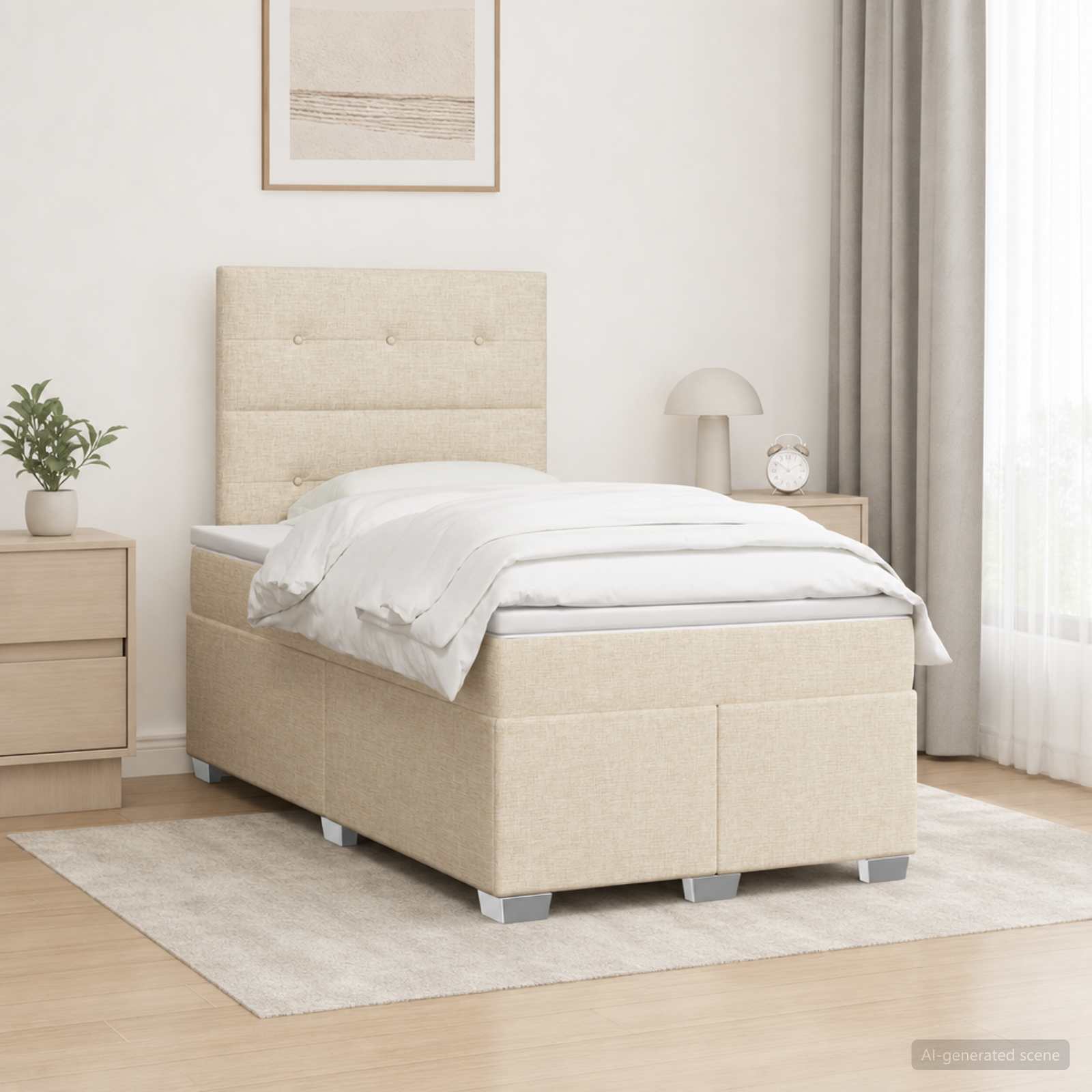 Lit boxspring avec matelas Crème 120 x 190 cm Tissu - XIOS