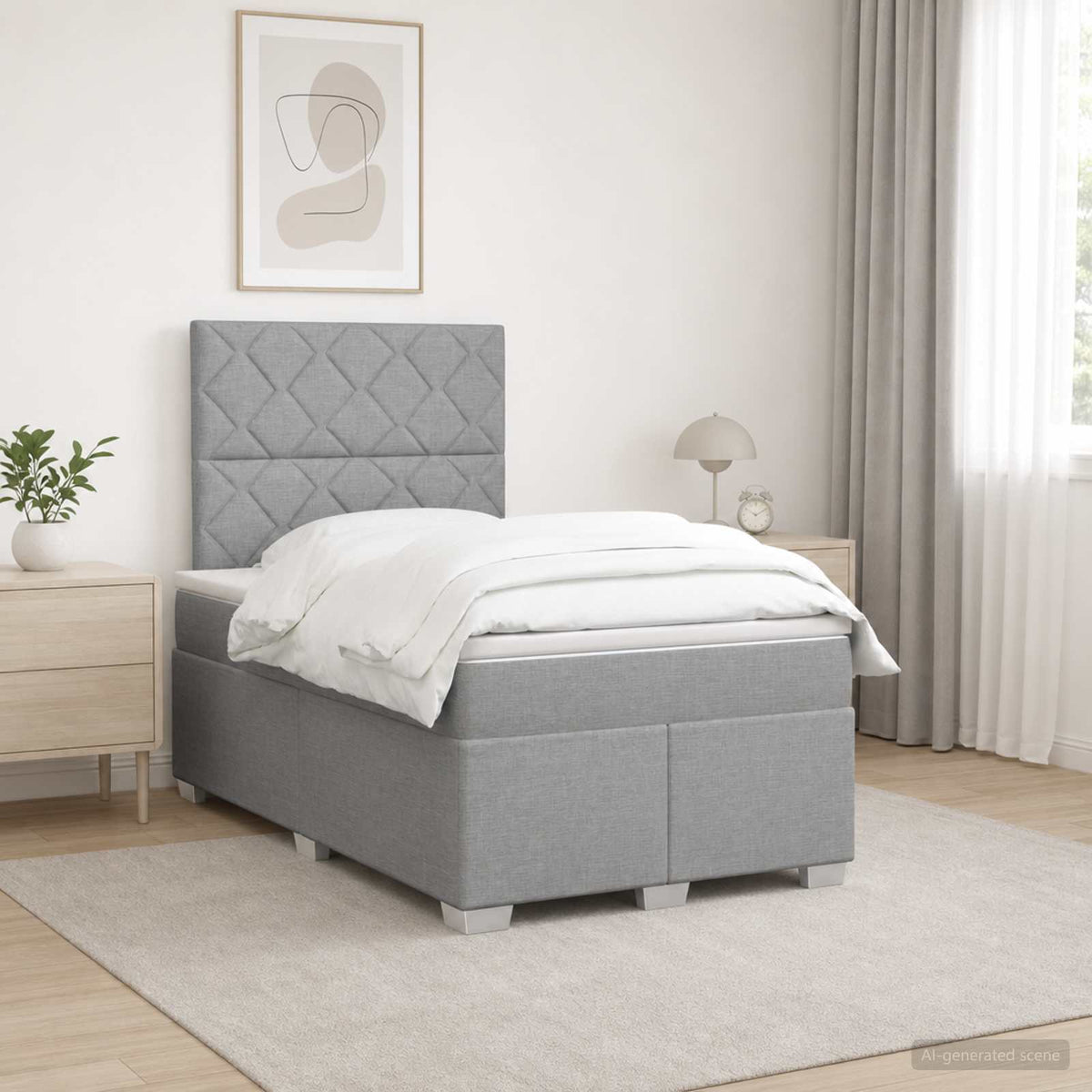 Lit boxspring avec matelas Gris clair 120 x 200 cm Tissu - XIOS