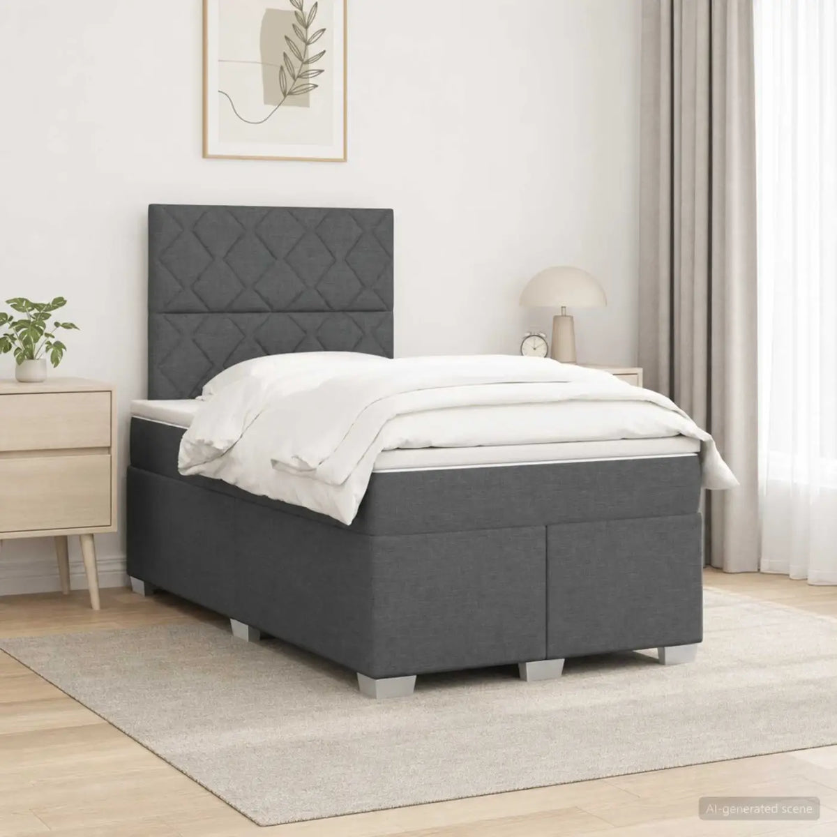 Lit boxspring avec matelas Gris foncé 120 x 190 cm Tissu - XIOS