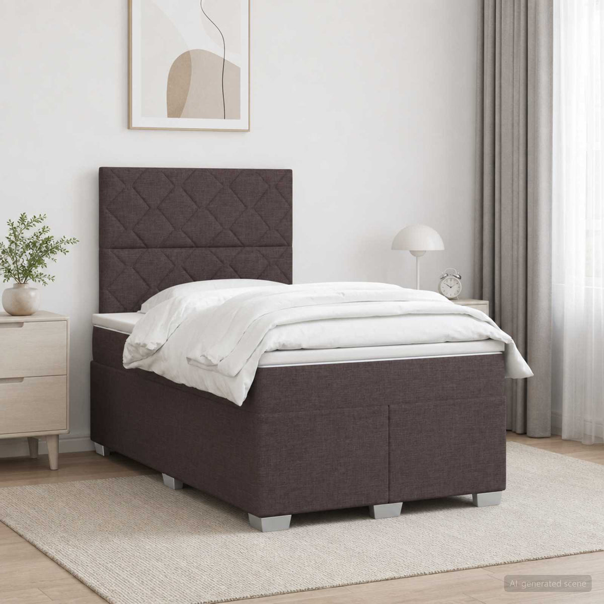 Lit boxspring avec matelas Marron foncé 120 x 200 cm Tissu