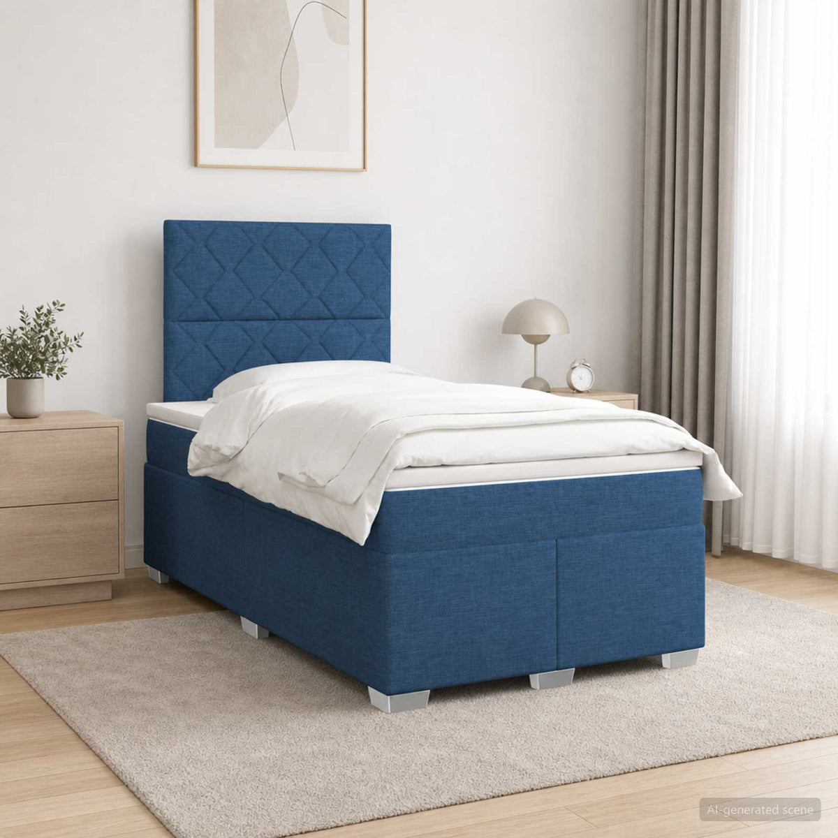 Lit boxspring avec matelas Bleu 120 x 190 cm Tissu