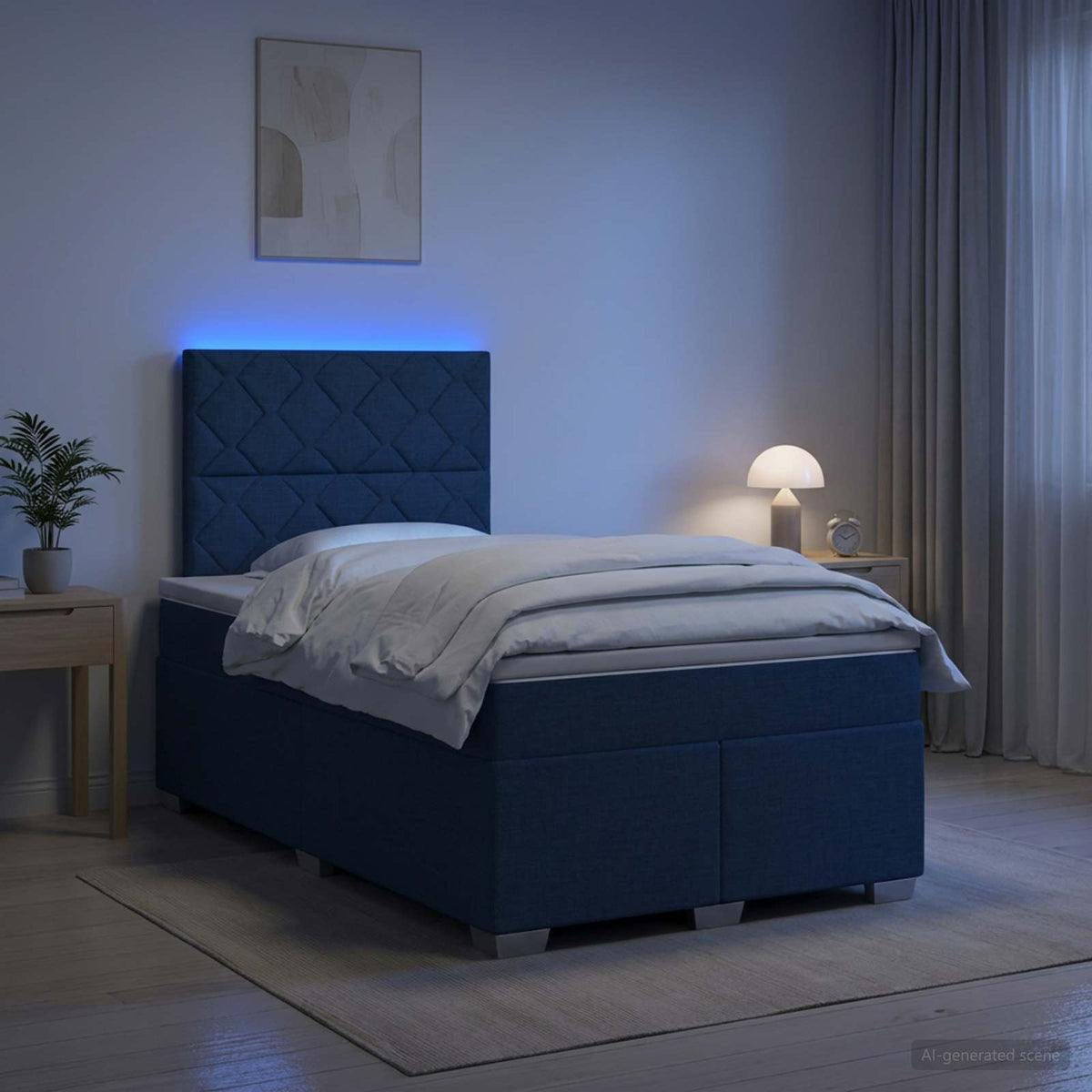 Lit boxspring avec matelas Bleu 120 x 190 cm Tissu