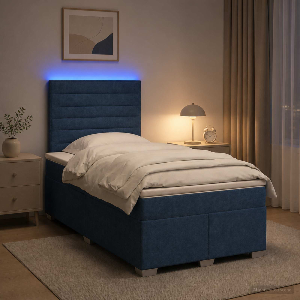 Lit boxspring avec matelas Bleu 120 x 200 cm Tissu