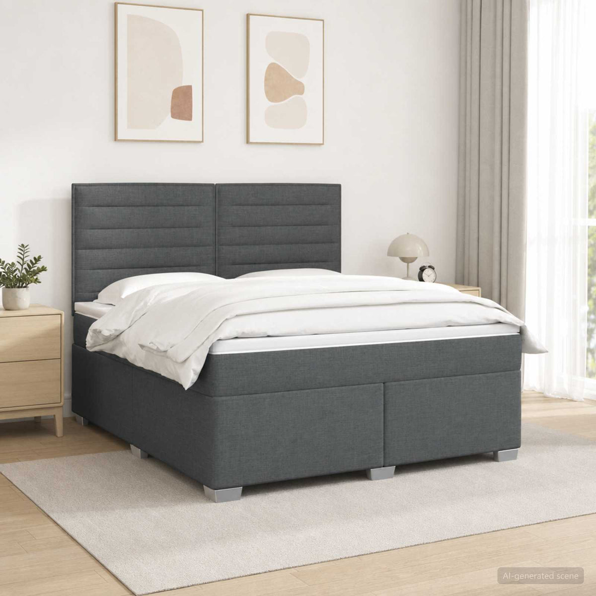Lit boxspring avec matelas Gris foncé 140 x 200 cm Tissu