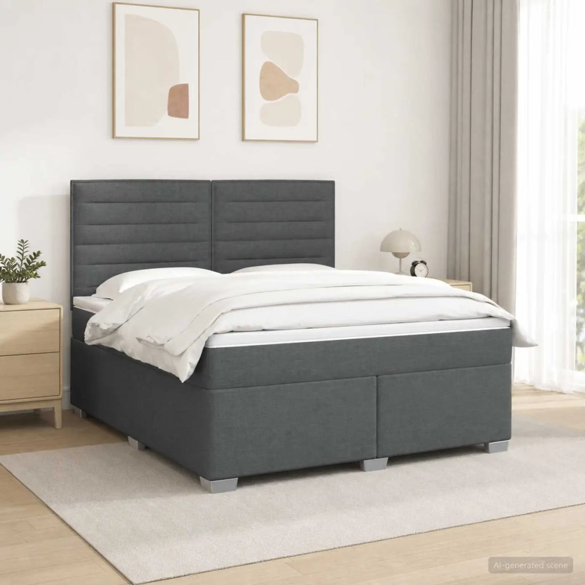 Lit boxspring avec matelas Gris foncé 140 x 190 cm Tissu - XIOS