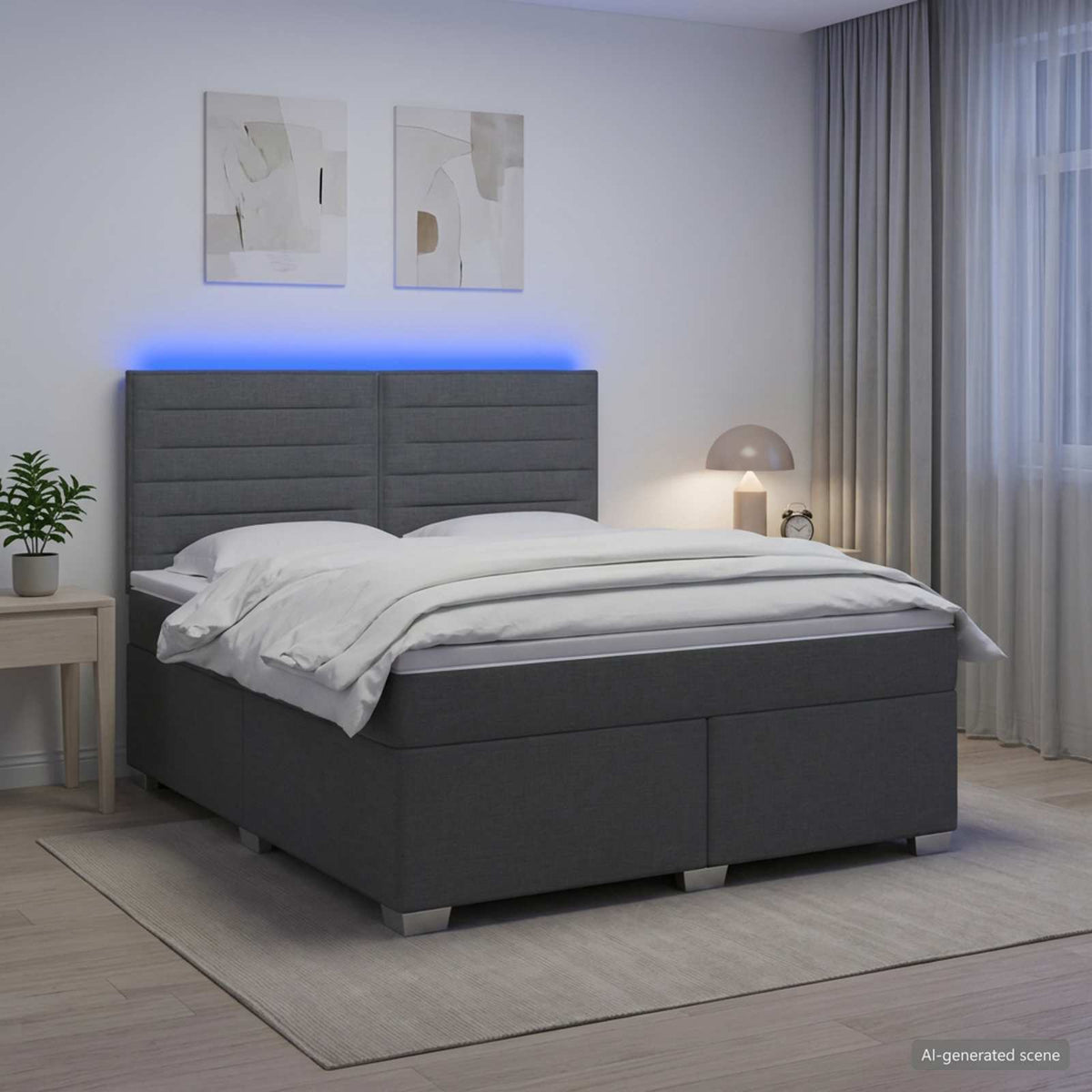 Lit boxspring avec matelas Gris foncé 140 x 200 cm Tissu