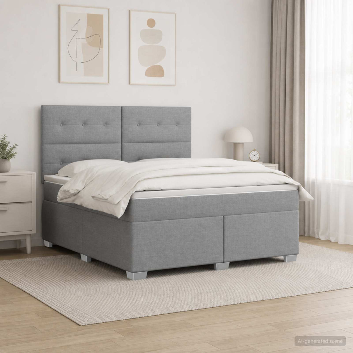 Lit boxspring avec matelas Gris clair 140 x 200 cm Tissu