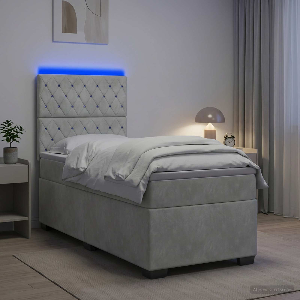 Lit de box spring avec matelas et LED Gris clair 90 x 190 cm