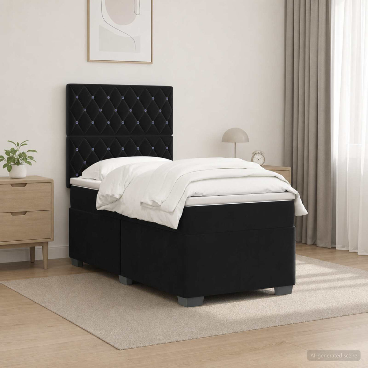 Lit boxspring avec matelas Noir 90 x 200 cm Velours