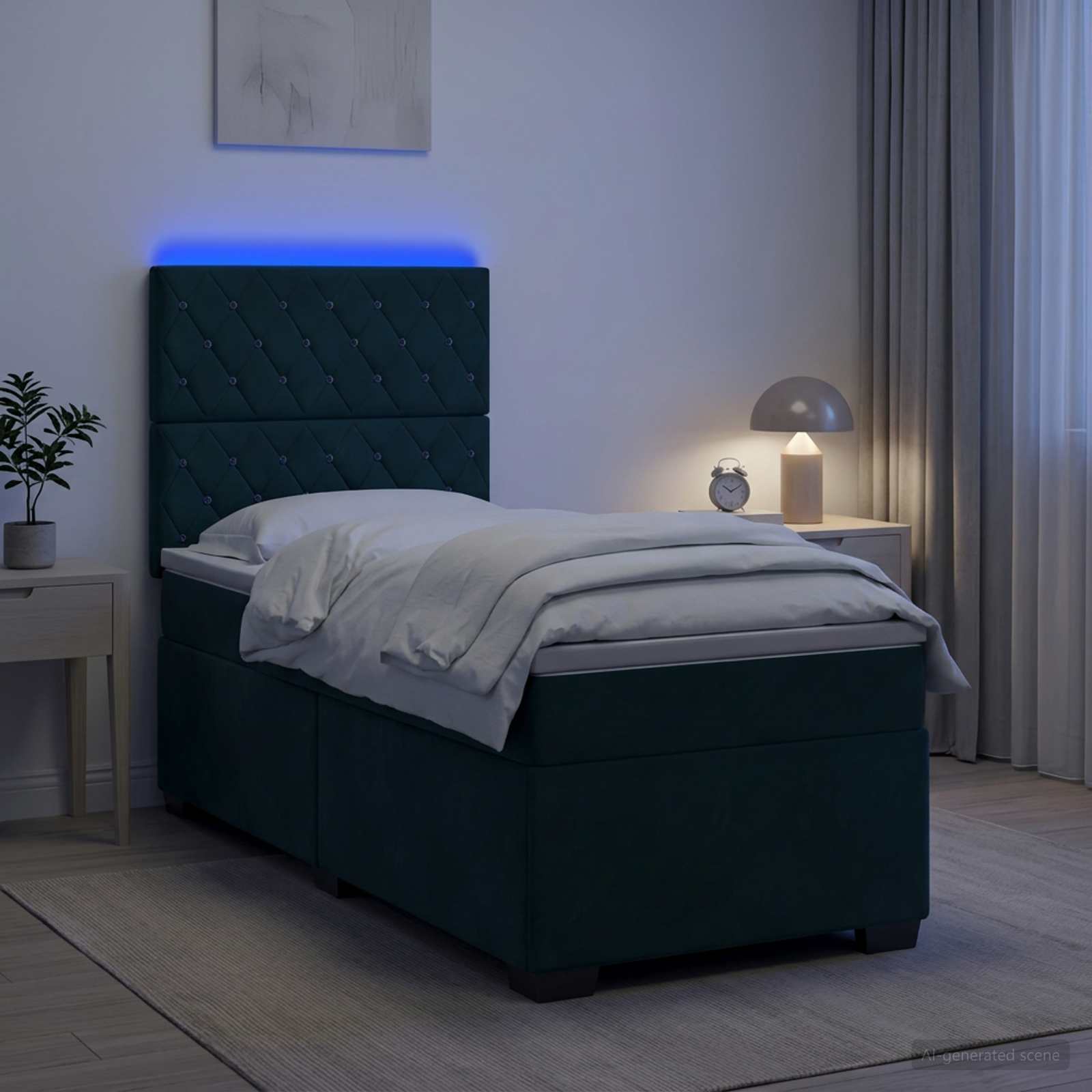 Lit boxspring avec matelas Vert foncé 90 x 200 cm Velours